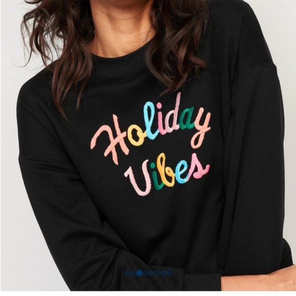Old Navy Oversized Vintage Tunic Sweatshirt Black Holiday Vibes - Picture 3 of 8